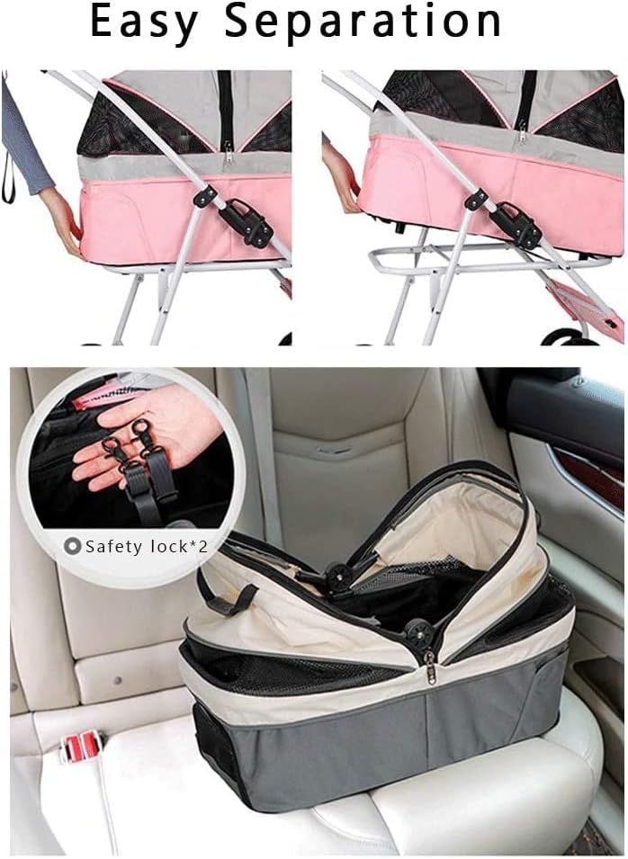 Wózek dla zwierząt Premium Pet Stroller Dog Strollers składany 4-kołowy wózek dla kota Carrier oddychający (szary B)
