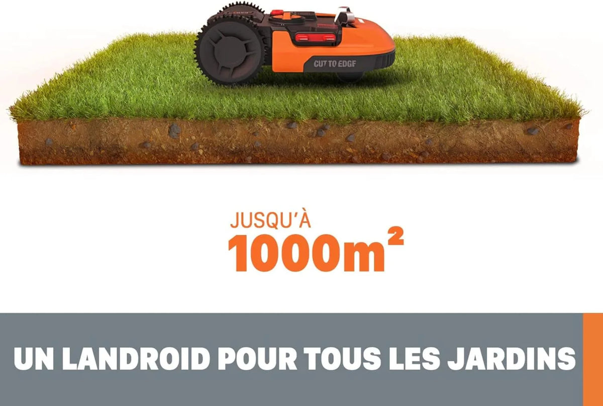 WORX Landroid Plus WR147E.1 Kosiarka Automatyczna do Ogrodów o Powierzchni do 1000 Metrów Kwadratowych z Wi-Fi, Bluetooth i Automatyczne Unoszenie Ostrza