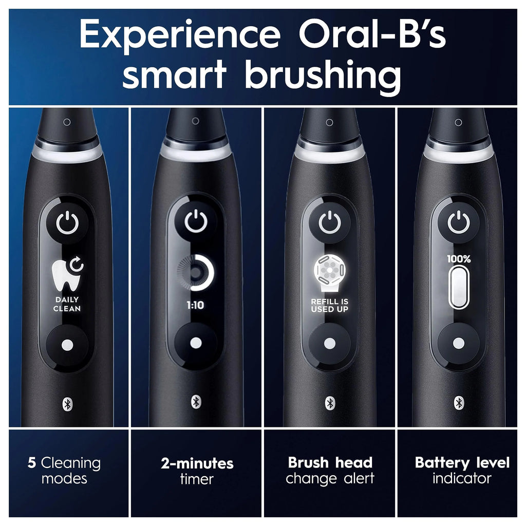 Oral-B iO7 Elektryczna szczoteczka do zębów dla dorosłych, prezent dla kobiet/mężczyzn, uchwyt połączony z aplikacją, 1 x szczoteczka do zębów i etui podróżne, 5 trybów wybielania zębów, kolor czarny