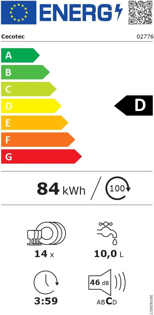 Cecotec Zmywarka Wolnostojący 60 cm Bolero Aguazero 6200 Inox D. Klasa D, 14 sztućców, 6 Programów z Dual Zone Wash, Dry+, Turbo Dry+, Pół obciążenia, Delay Start i Electronic AquaStop