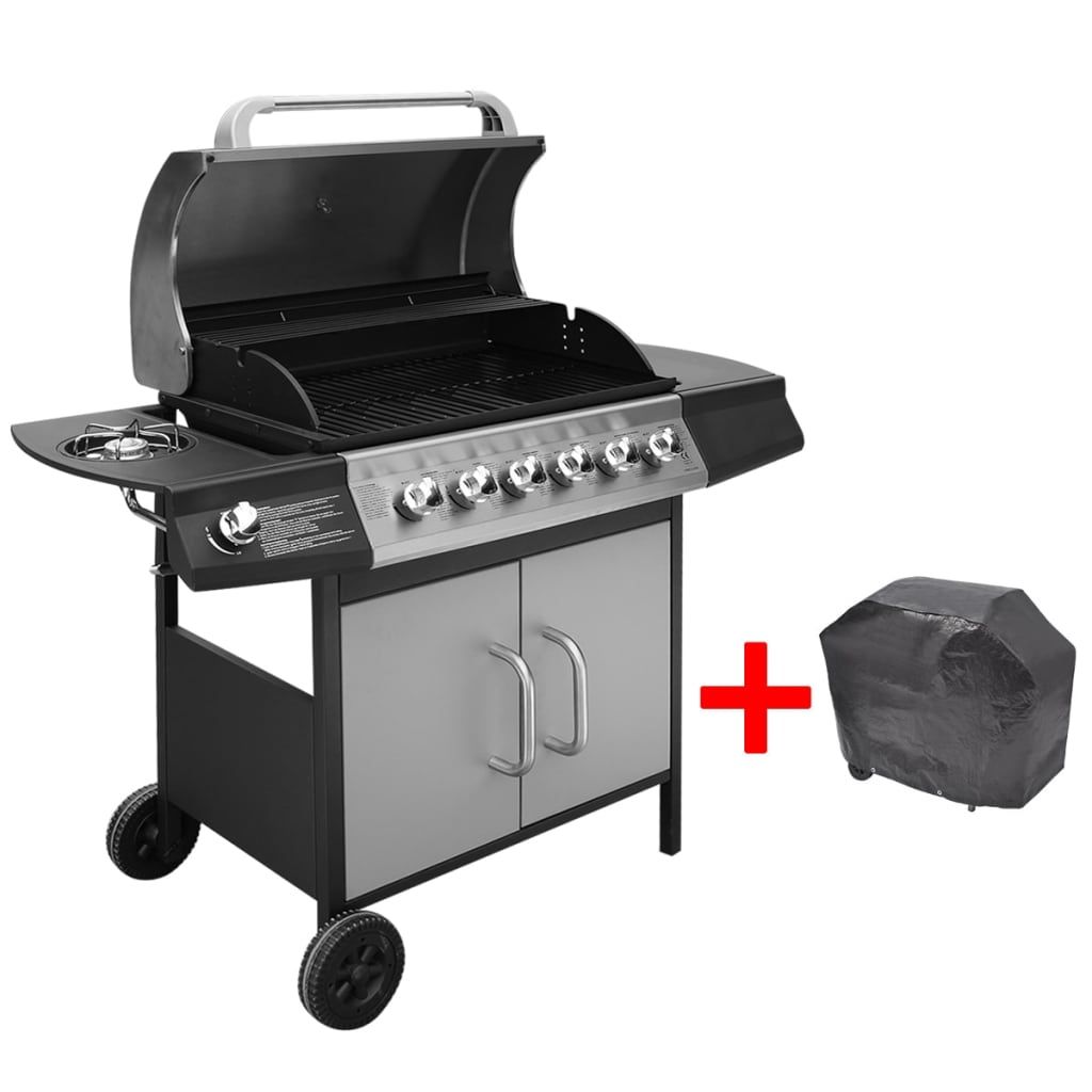 Vidaxl Grill gazowy 6+1 palników, czarno-srebrny(Por omisión)