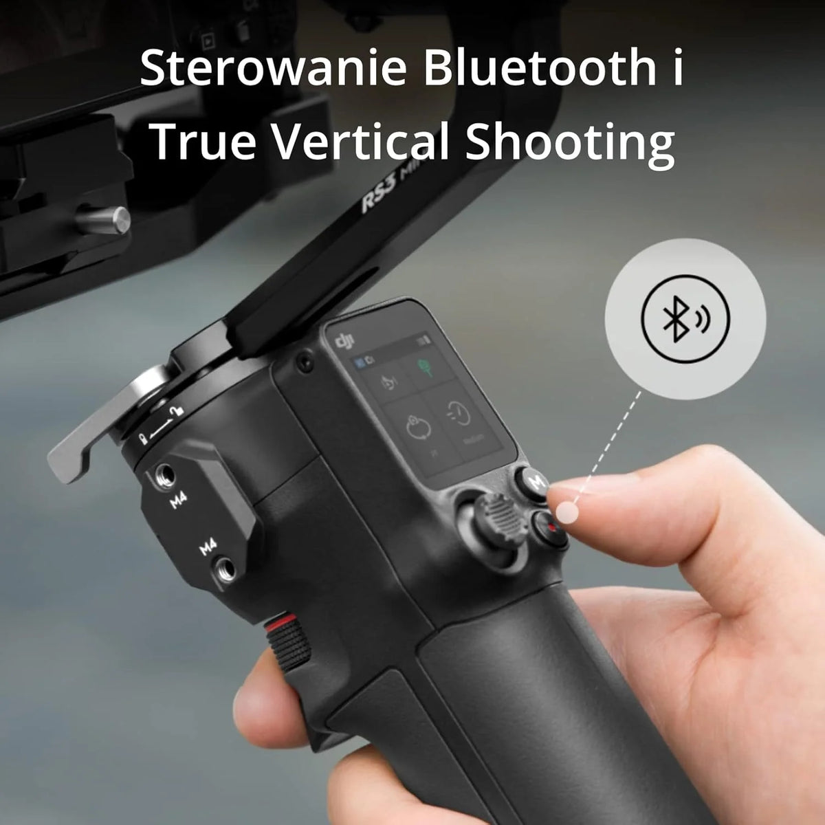 DJI RS 3 Mini, 3-osiowy lekki stabilizator do kamer marki Canon/Sony/Panasonic/Nikon/Fujifilm, przetestowana nośność 2 kg, sterowanie migawką Bluetooth, natywne ujęcia pionowe