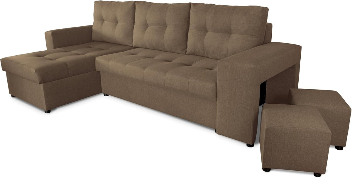NAWSTOL - Sofa narożna Leon z funkcją spania i skrzynią na pościel – nowoczesna sofa do salonu – możliwość montażu z lewej lub prawej strony (szara + biała sztuczna skóra)