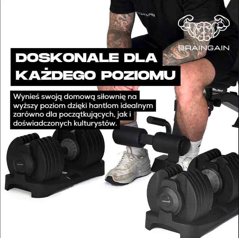 BRAINGAIN Regulowana, hantli para 15 w 1 (24 kg) ustawienia ciężaru, technologia Smart-Click umożliwiająca szybką zmianę ciężaru z bezpiecznym systemem blokującym, antypoślizgowy uchwyt