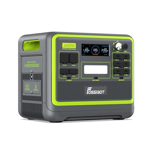 FOSSIBOT-Polska F2400 przenośna stacja zasilania, Generator solarny 2048 Wh LiFePO4 akumulator zapasowy z wyjściami 2400 W AC Z kontrolą APP(Zielony (Bez panelu))