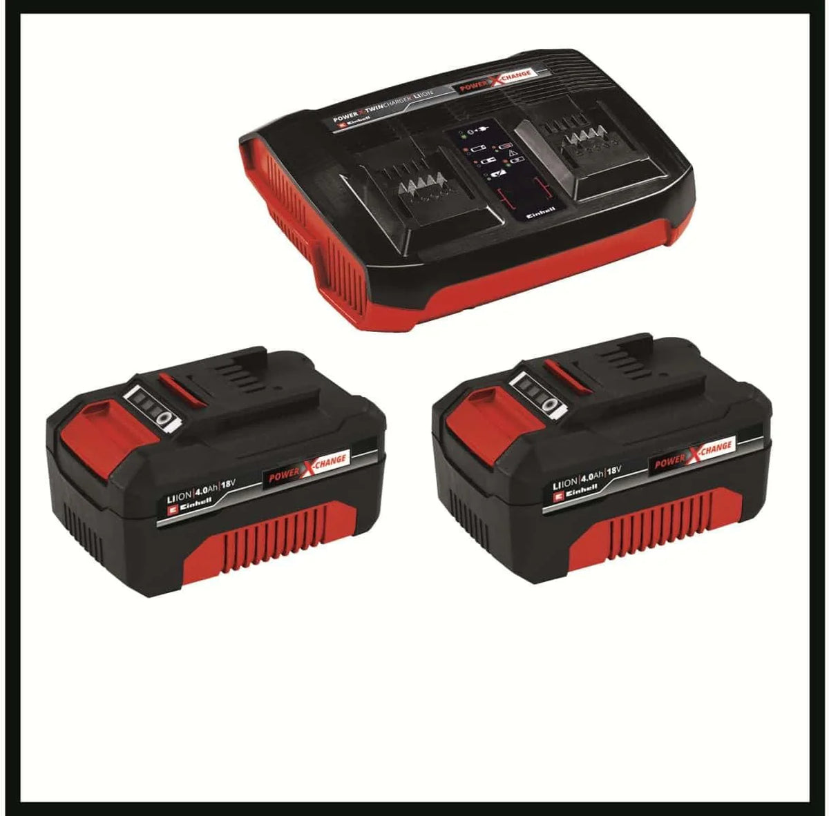Einhell Kosiarka akumulatorowa RASARRO 36/42 Power X-Change (36 V, szerokość cięcia 42 cm, do 550 m², szczotka do mulczowania, pojemność 50 l, akumulatory i ładowarka)