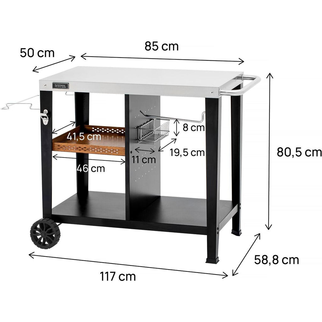Wózek do serwowania grilla „Gelia” 117 x 59 cm – stal nierdzewna – czarny