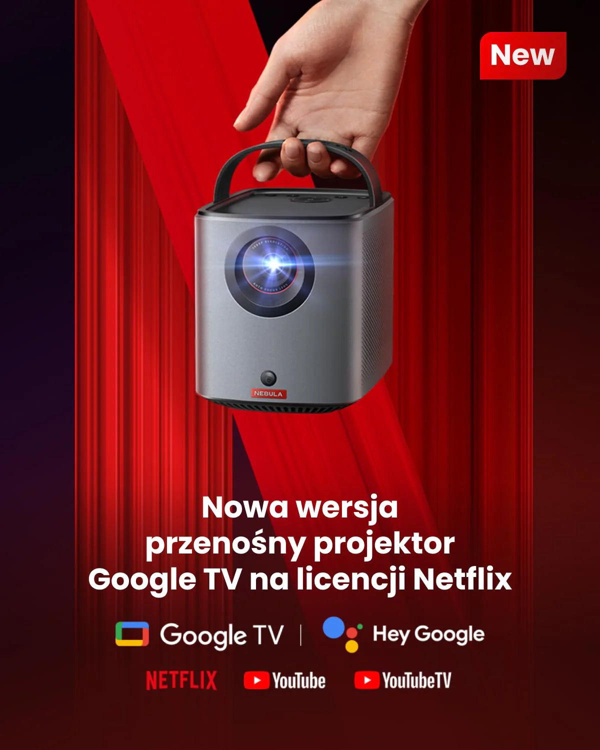 Nebula Anker Mars 3 Air Mini Rzutnik, 1080p, z Google TV, Smart, projektor Wi-Fi, przenośny projektor z 400 ANSI lumenów, Dolby Digital, 2 x 8 W, obraz 150”, wbudowana bateria, czas odtwarzania 2,5 h