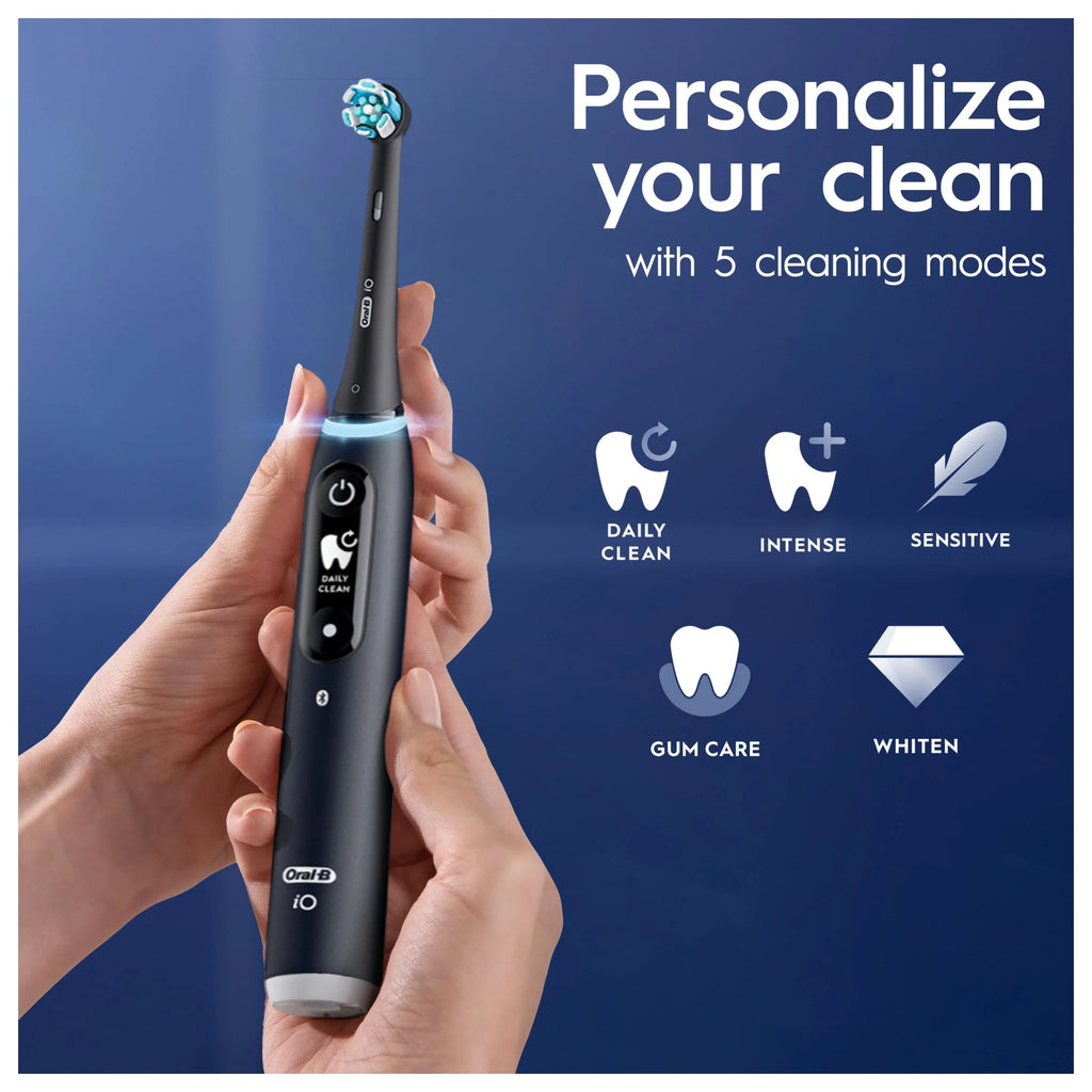 Oral-B iO6 2 x elektryczne szczoteczki do zębów z rewolucyjną technologią iO, 2 uchwyty, 2 głowice szczoteczki do zębów, 5 trybów wybielania zębów, wtyczka 2-pinowa, czarna lawa i różowy piasek