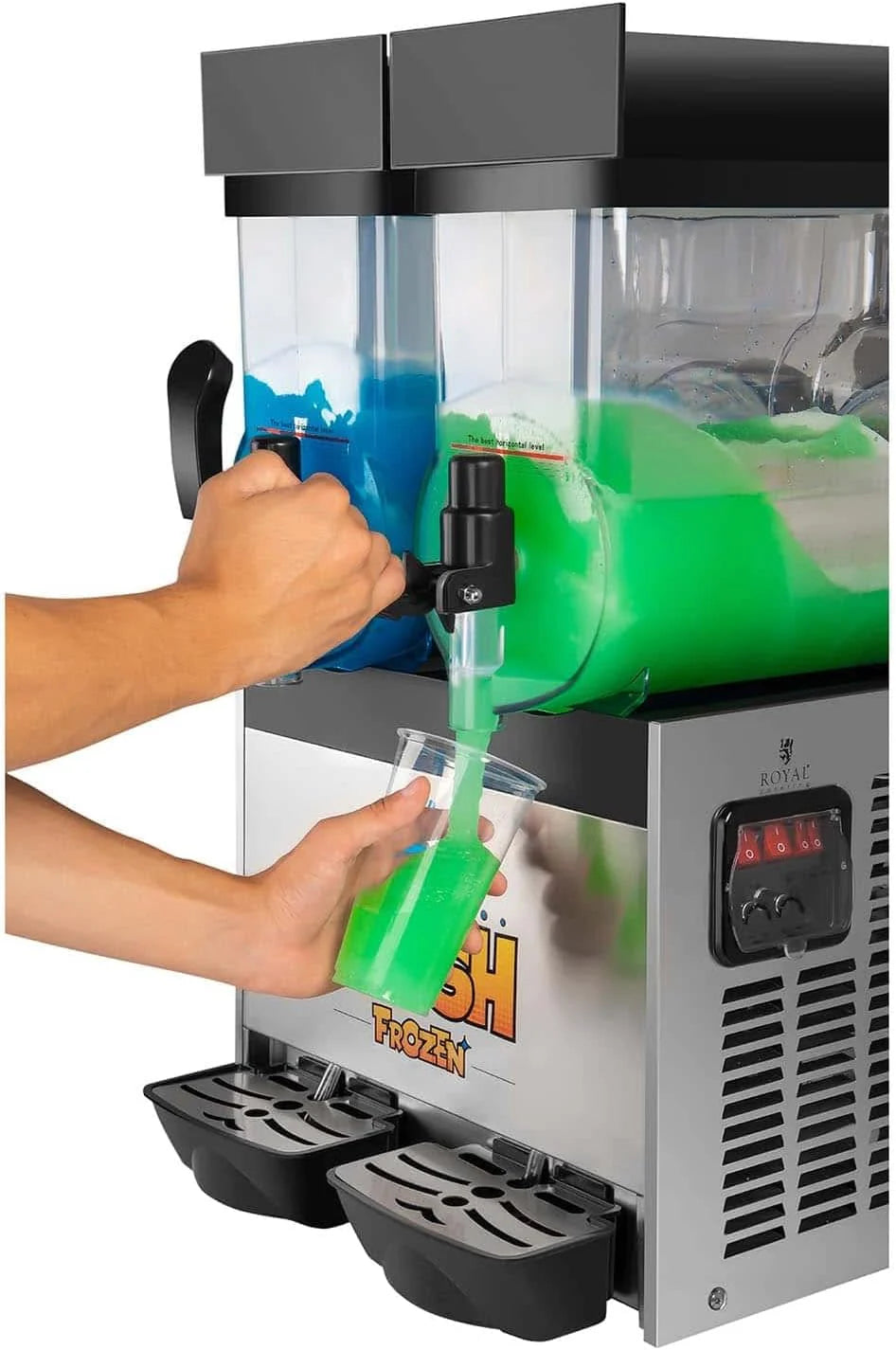 Royal Catering Maszyna do lodów Slushie Maker RCSL 2/15 (2 x 12 l, 770 W, -3 do 2 °C, nie zawiera BPA, 8-12 godzin cyklu pracy, stopień twardości: 4 stopnie)