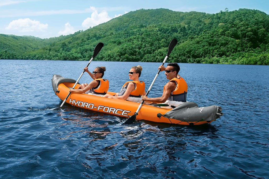 Hydro-force Lite Rapid Kajak, 3-osobowy, nadmuchiwany kajak, do siedzenia, z oparciem, 2 wiosłami i pompką ręczną, pomarańczowy, jeden rozmiar