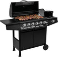 Grill gazowy Fireplus 6+1, 12,9 kW – stal nierdzewna czarna – grill z kółkami, model GRILL-6F – grill XXL z wózkiem i termometrem – 138 x 52 x 103 cm – 7 palników i tacka boczna(6+1)