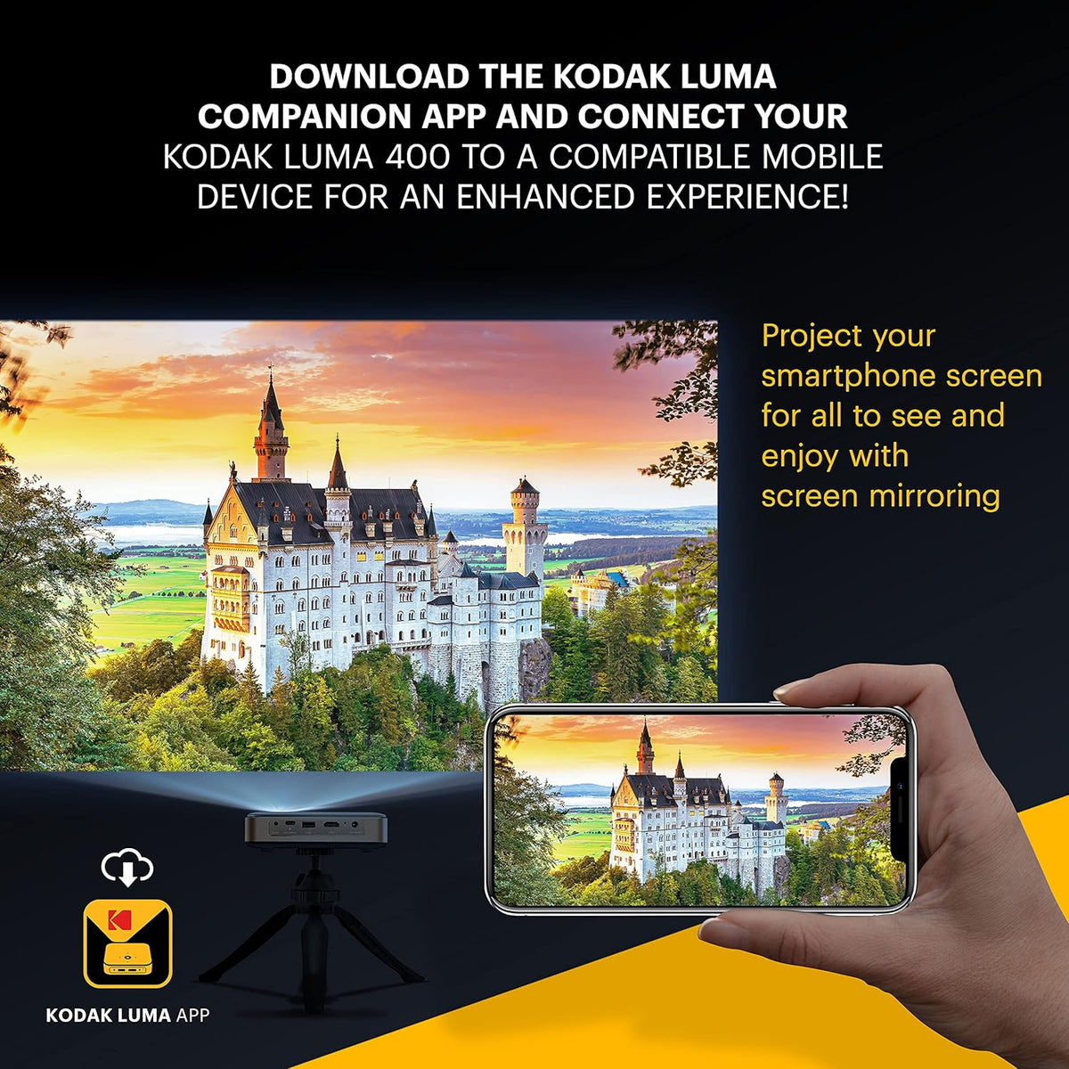 KODAK Luma 150 Przenośny projektor bezprzewodowy - Wideo i dźwięk 4K - 150 lumenów - Ekran 380 cm - HDMI, USB, Micro SD