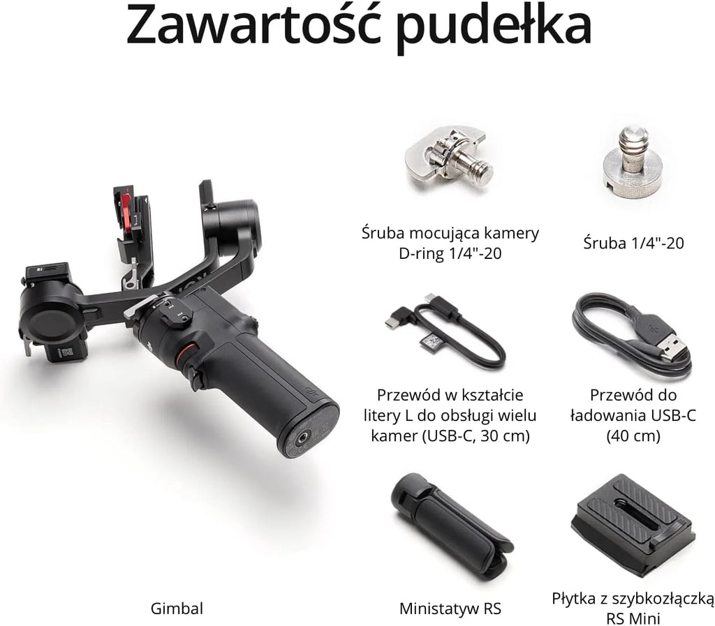 DJI RS 3 Mini, 3-osiowy lekki stabilizator do kamer marki Canon/Sony/Panasonic/Nikon/Fujifilm, przetestowana nośność 2 kg, sterowanie migawką Bluetooth, natywne ujęcia pionowe