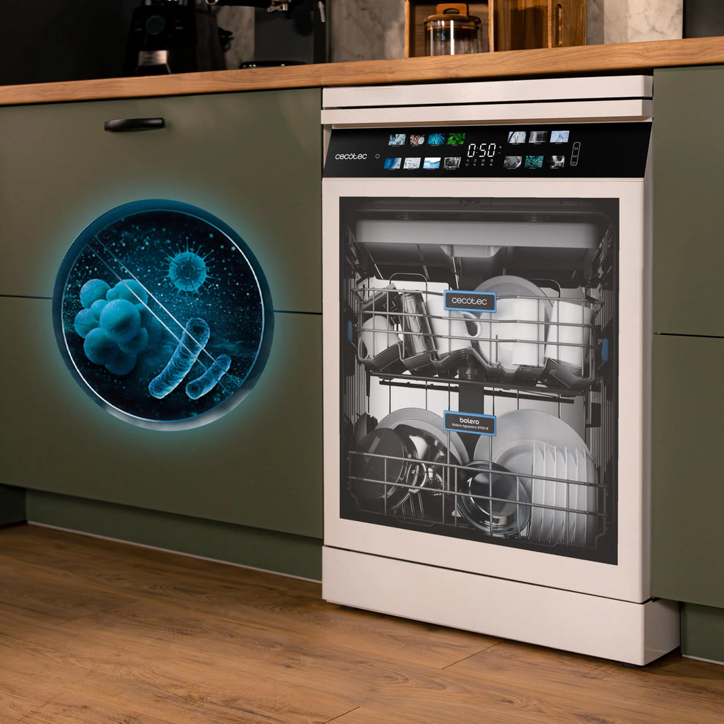 Cecotec Zmywarka do zabudowy Bolero Aguazero 6700 B. 60 cm, 15 kryć, klasa B, silnik falownika Plus, kolorowy wyświetlacz, 14 programów, O2 Dry, Turbo Dry+, Dual Zone, regulowana taca, AutoClean