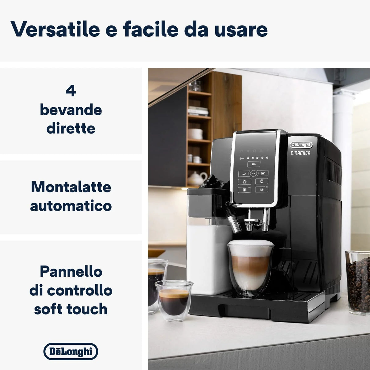 De’Longhi Dinamica ECAM 350.55.B Automatyczny Ekspres do Kawy, Tworzywo Sztuczne, 1450 W, 1,8 L, Czarny