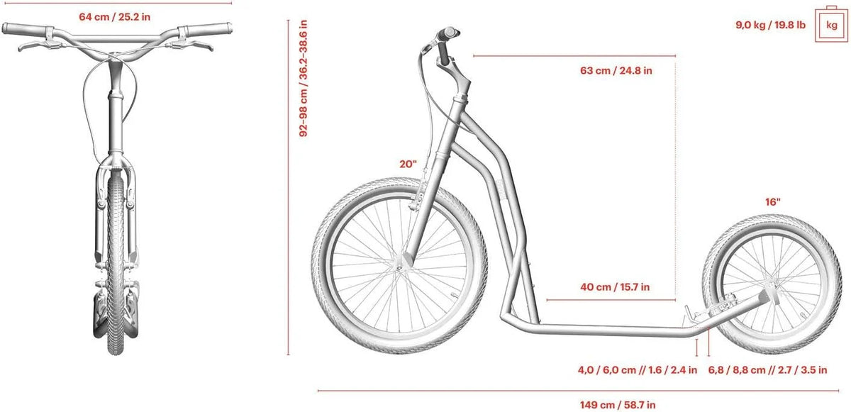 Yedoo S2016 hulajnoga – do 150 kg, z oponami pneumatycznymi 20/16, dla dorosłych, z regulowaną kierownicą, hulajnoga dla psów
