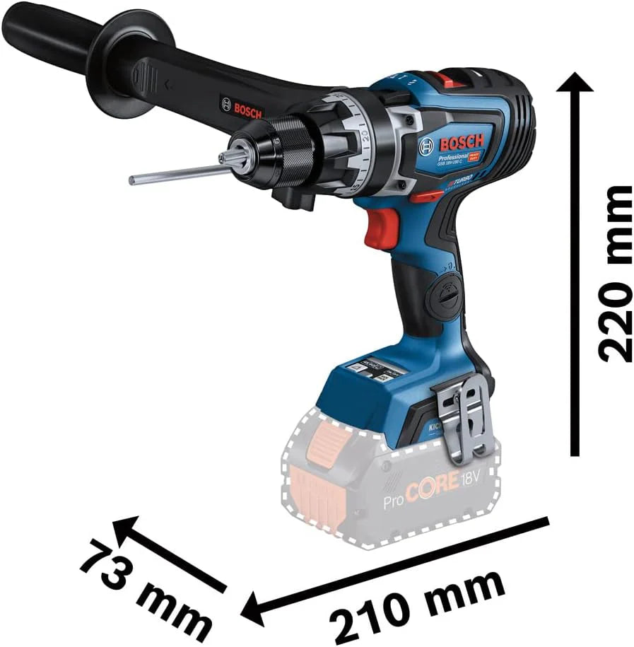 Bosch Professional system 18V: akumulatorowa wiertarko-wkrętarka udarowa BITURBO GSB 18V-150 C (maksymalny moment obrotowy 150 Nm)