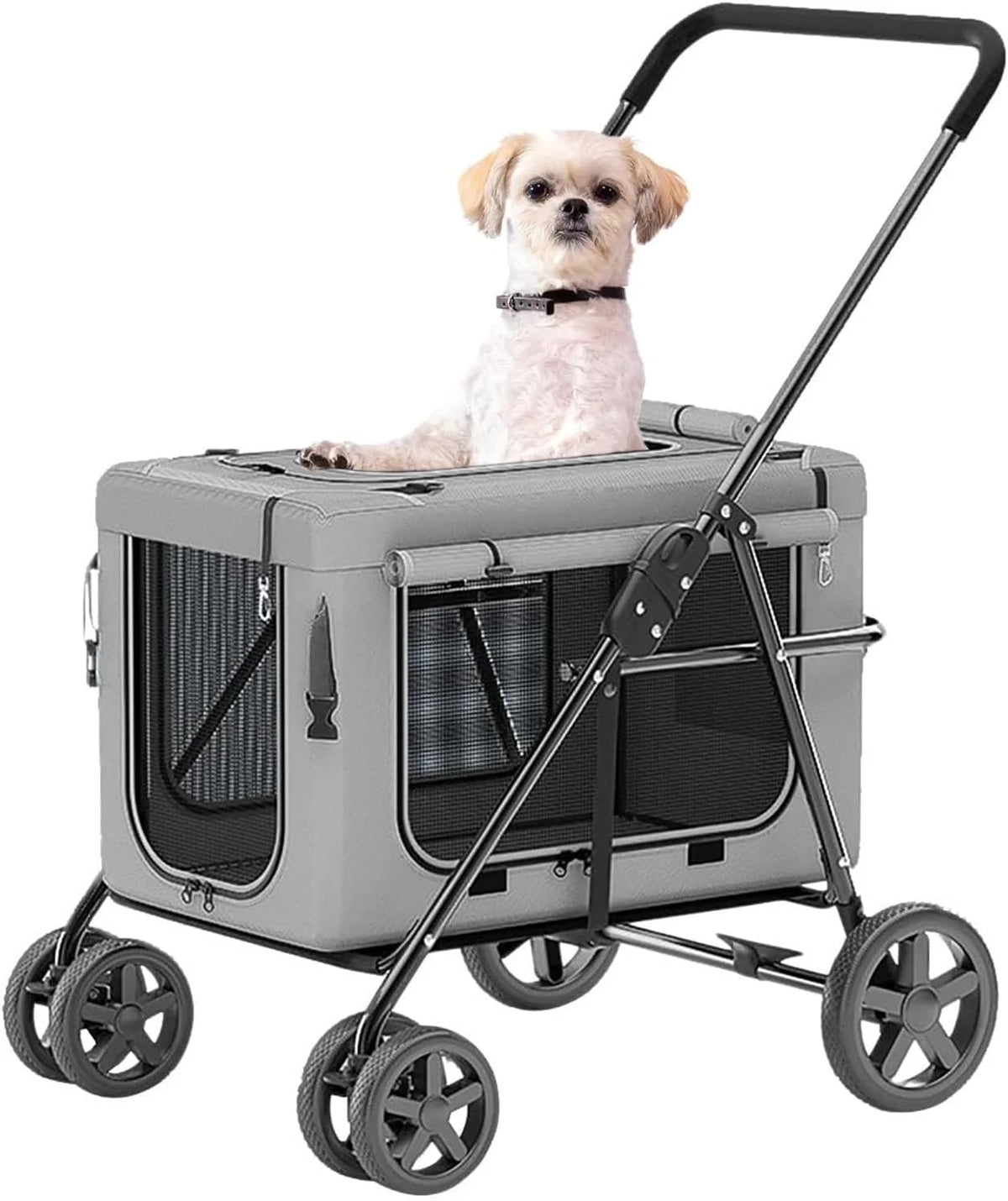 Dog Stroller, Cat Stroller, Pet Stroller, Portable Removable Carrier, with Top Mesh Windows, Breathable, Available in a Variety of Colors(Khaki)