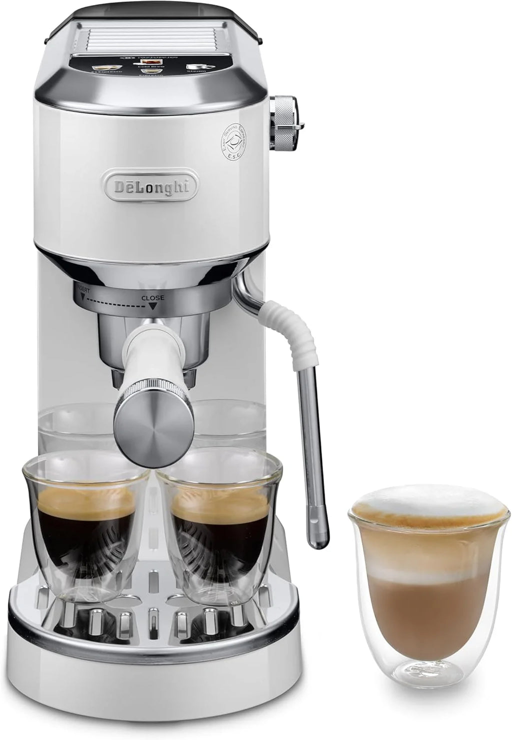 De'Longhi Dedica Duo EC890.M ręczny ekspres do kawy do espresso, cappuccino i cold brow, barman, z wyrzutnią parową do My LatteArt, wyświetlacz dotykowy, szerokość 15 cm, wyjmowany zbiornik 1,1 l,