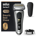 Braun Golarka elektryczna Series 9 Pro z głowicą 4+1, trymerem ProLift, stojakiem ładującym i etui podróżnym, technologia Sonic, wtyczka 2-pinowa brytyjska, 9417s, srebrna golarka, ocena najlepszego(S9 9417)