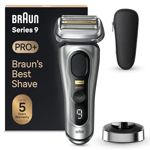 Braun Golarka elektryczna Series 9 Pro z głowicą 4+1, trymerem ProLift, stojakiem ładującym i etui podróżnym, technologia Sonic, wtyczka 2-pinowa brytyjska, 9417s, srebrna golarka, ocena najlepszego(S9 9417)