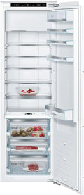 Bosch KIF82PFE0, seria 8, lodówka do zabudowy z zamrażarką, wnęka 177,5 x 56 cm, chłodzenie 254 l + 15 l zamrażania, Made in Germany, 3 x dłuższa świeżość, półki ze szkła bezpiecznego, szybsze