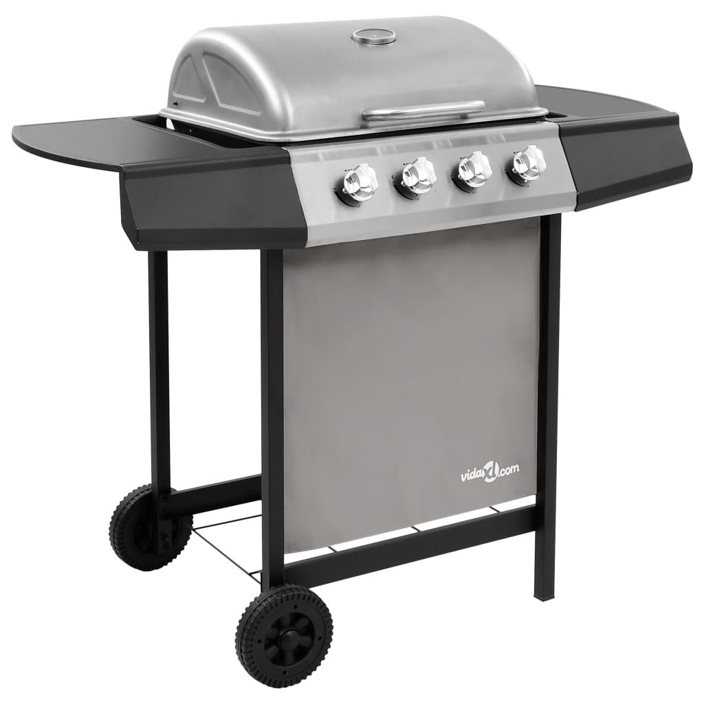 Grill gazowy VidaXL z 4 palnikami, czarno-srebrny(Por omisión)