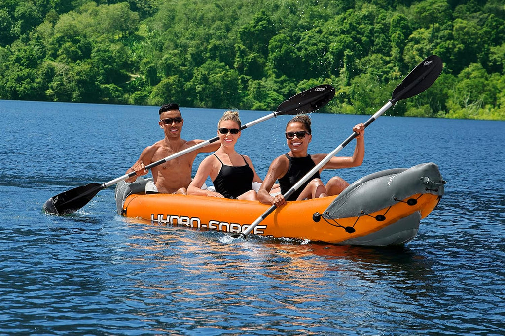 Hydro-force Lite Rapid Kajak, 3-osobowy, nadmuchiwany kajak, do siedzenia, z oparciem, 2 wiosłami i pompką ręczną, pomarańczowy, jeden rozmiar
