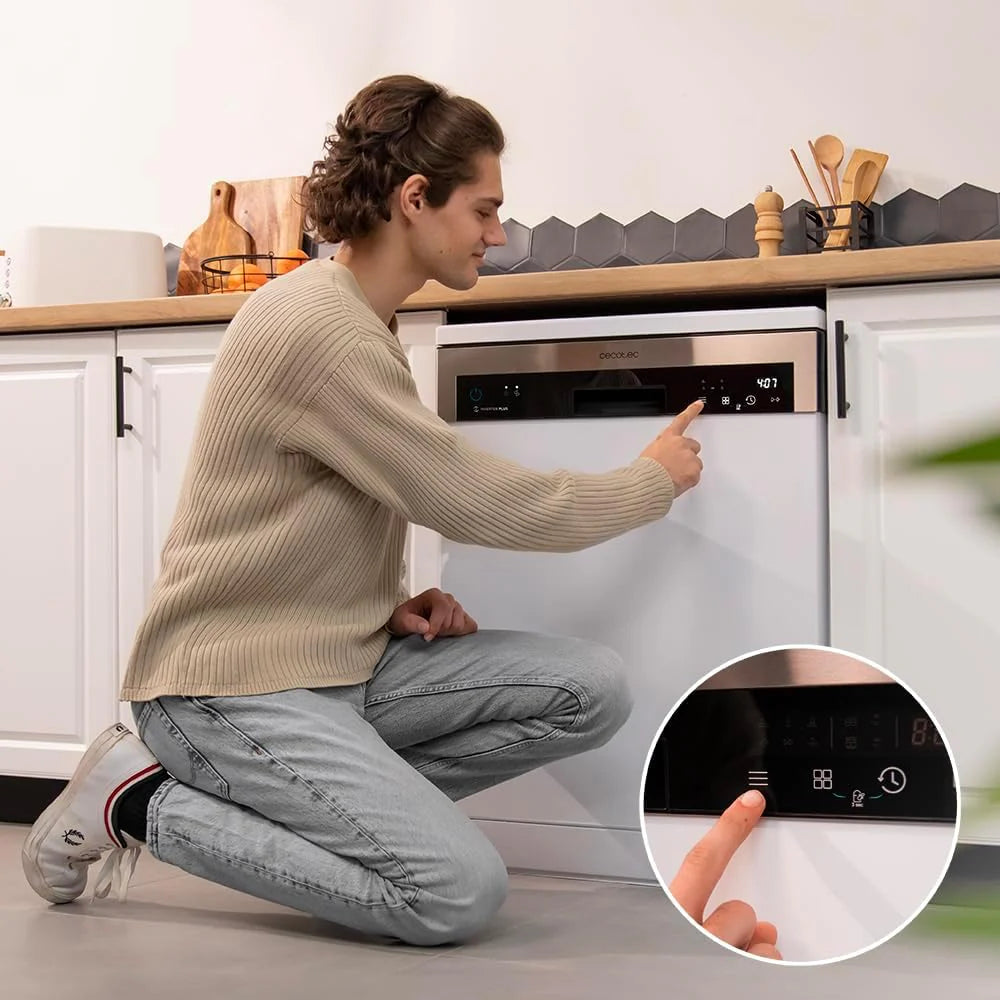 Cecotec Zmywarka 60cm Wolnostojący Bolero Aguazero 6500 C. 15 sztućców, 3. Taca, 6 Programów z Dual Zone Wash, Dry+, Auto Open, Średnie obciążenie, Odroczony start, Silnik Inverter Plus