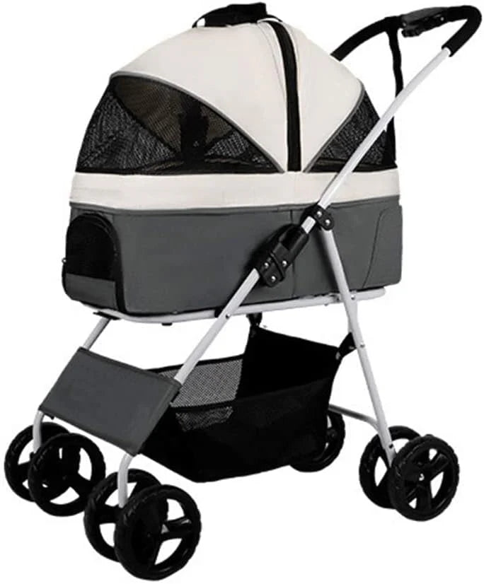 Wózek dla zwierząt Premium Pet Stroller Dog Strollers składany 4-kołowy wózek dla kota Carrier oddychający (szary B)