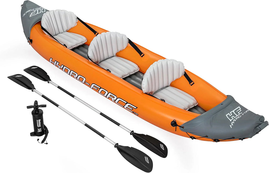 Hydro-force Lite Rapid Kajak, 3-osobowy, nadmuchiwany kajak, do siedzenia, z oparciem, 2 wiosłami i pompką ręczną, pomarańczowy, jeden rozmiar