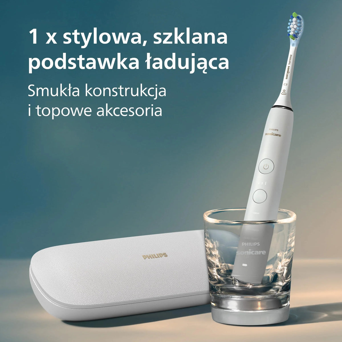 Szczoteczka elektryczna Philips Sonicare DiamondClean 9000, podwójne opakowanie, szczoteczka soniczna z aplikacją, czujnik nacisku, szklanka do ładowania, kolor biały, model HX9914/62