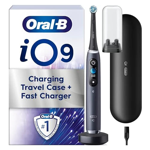 Oral-B iO – 9 – elektryczna szczoteczka do zębów marki Braun, 1 wysokiej jakości czarny uchwyt z rewolucyjną technologią magnetyczną, kolorowy wyświetlacz, 1 głowica szczoteczki do zębów, 1 etui(Czarny Onyks/Uchwyt/Uchwyt)