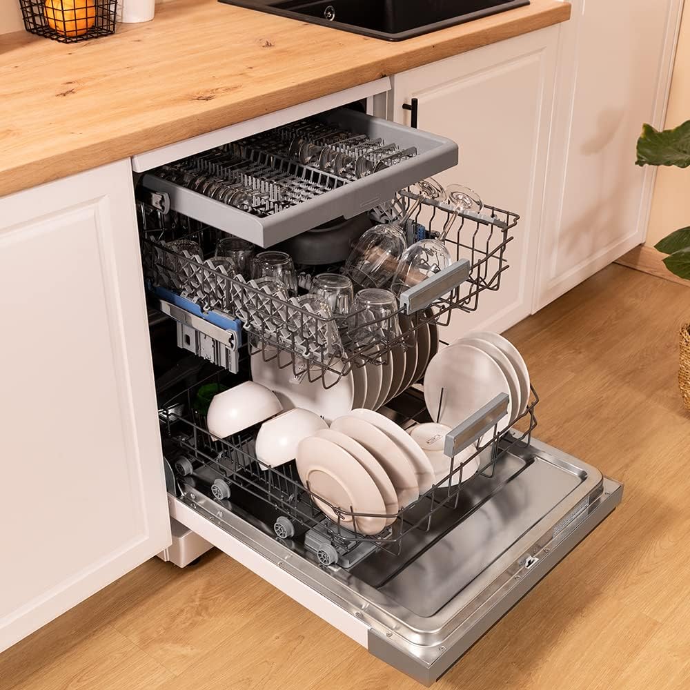 Cecotec Zmywarka Wolnostojący 60 cm Bolero Aguazero 6200 Inox D. Klasa D, 14 sztućców, 6 Programów z Dual Zone Wash, Dry+, Turbo Dry+, Pół obciążenia, Delay Start i Electronic AquaStop