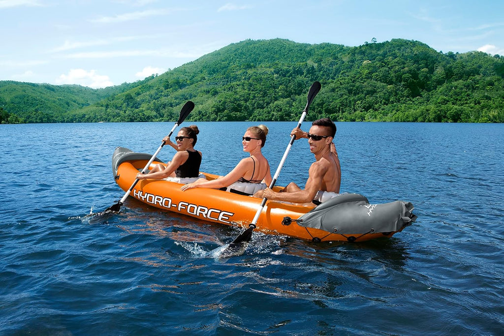 Hydro-force Lite Rapid Kajak, 3-osobowy, nadmuchiwany kajak, do siedzenia, z oparciem, 2 wiosłami i pompką ręczną, pomarańczowy, jeden rozmiar
