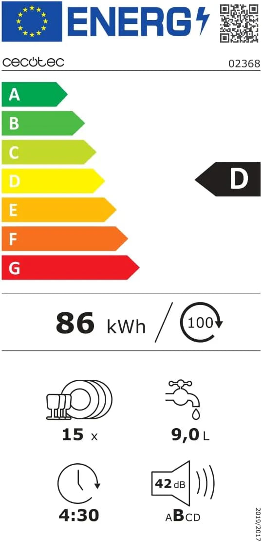 Cecotec Zmywarka Wolnostojący 60 cm Bolero Aguazero 6200 Inox D. Klasa D, 14 sztućców, 6 Programów z Dual Zone Wash, Dry+, Turbo Dry+, Pół obciążenia, Delay Start i Electronic AquaStop