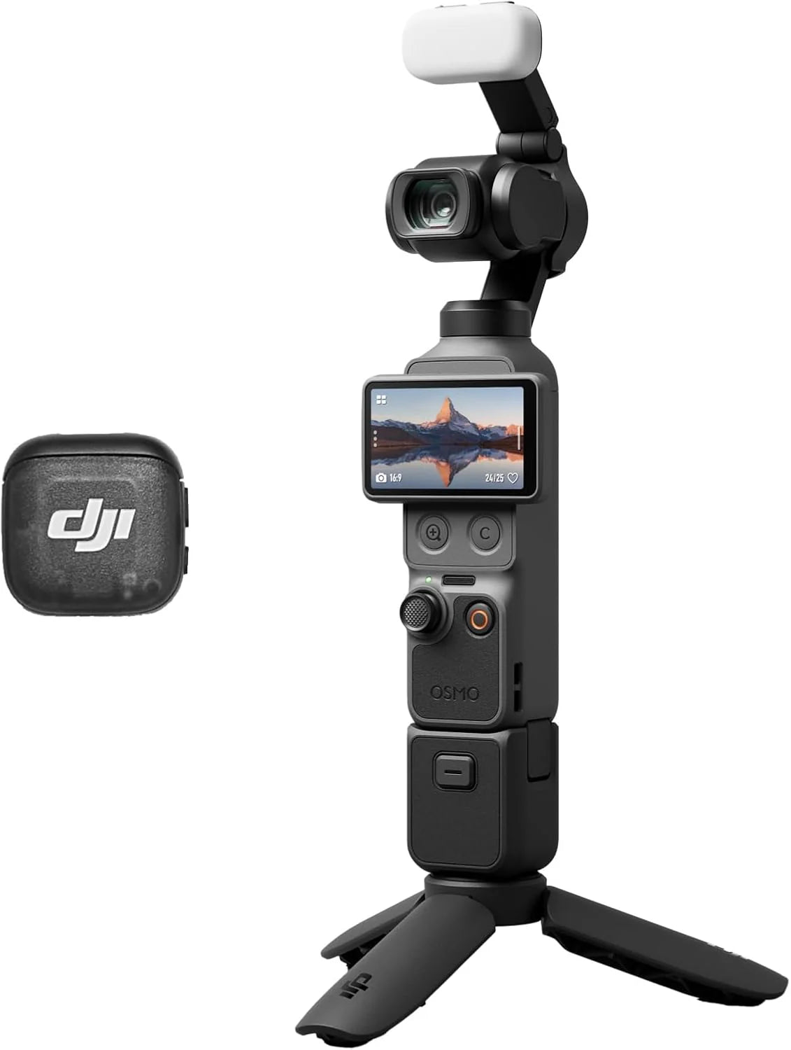 DJI Osmo Pocket 4 Creator Combo, kieszonkowa kamera Vlog, 1″ CMOS i 4K/240 kl./s, stabilizacja 3-osiowa, 2 x bezstratny zoom, wbudowana pamięć masowa 107 GB, nadajnik Mic 3, światło wypełniające
