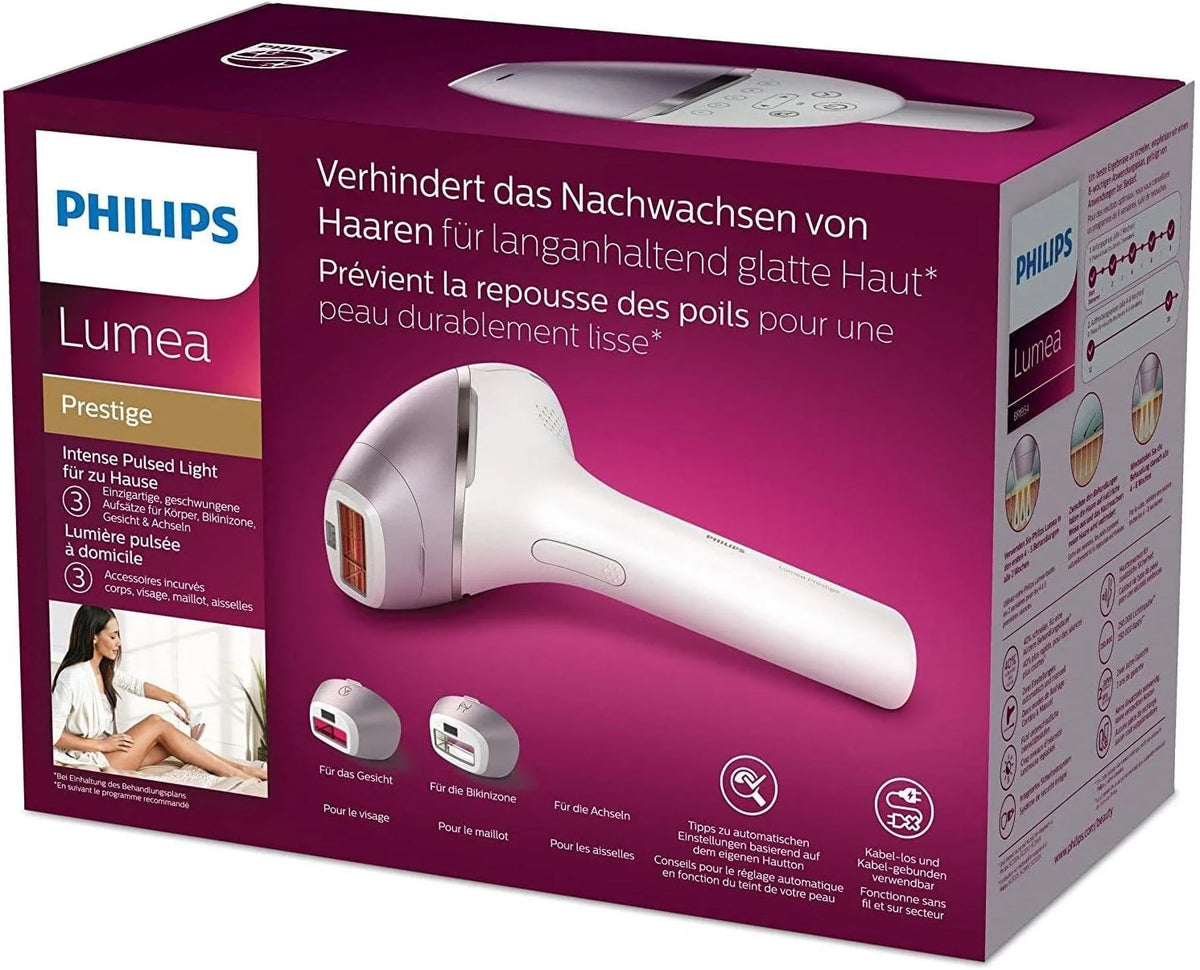 Philips Lumea Prestige IPL bezprzewodowe urządzenie do usuwania włosów z 3 nasadkami do ciała, twarzy i obszarów precyzyjnych (bikini i pachy) – BRI954/00