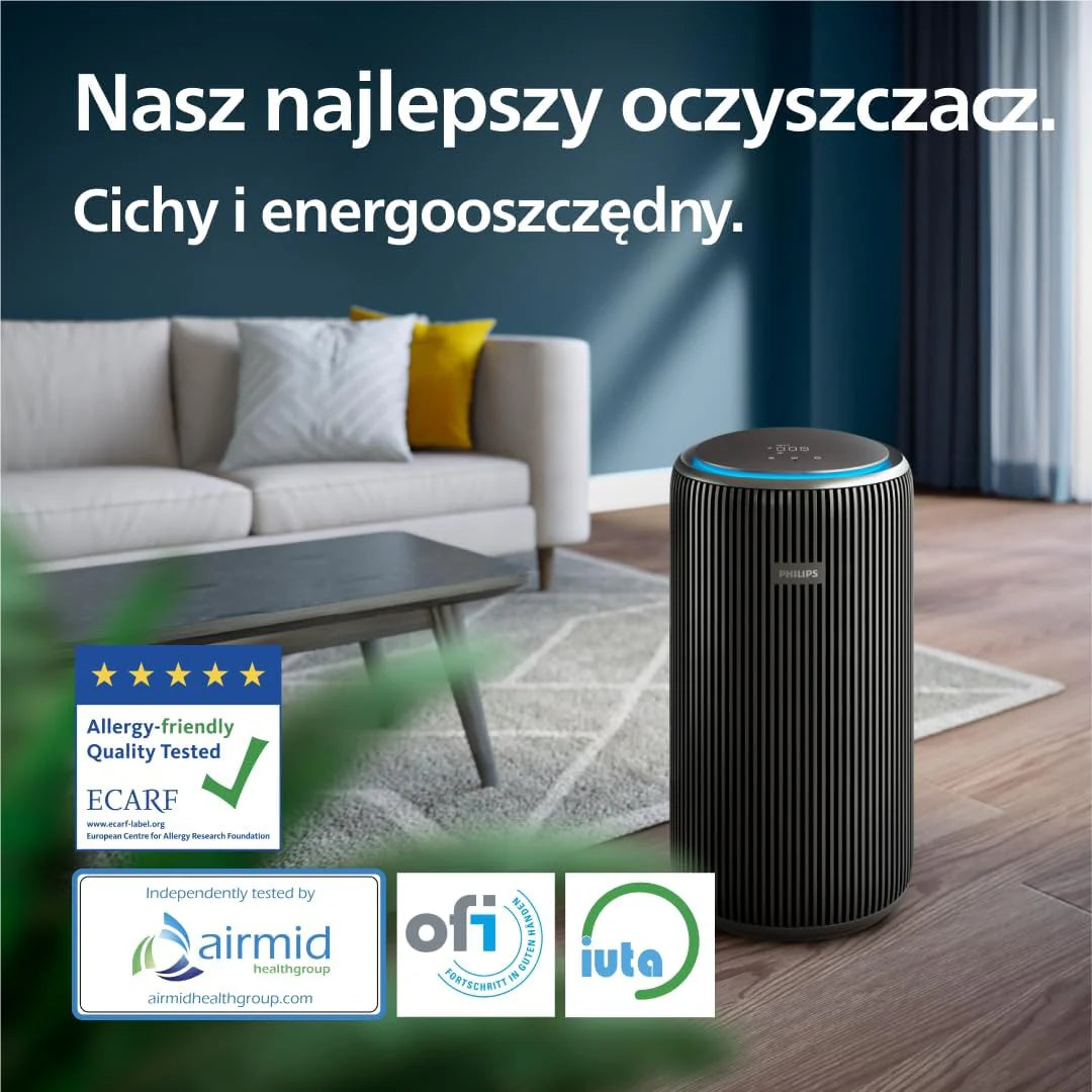 Philips Oczyszczacz powietrza z serii 4200, HEPA NanoProtect + podwójny filtr z aktywnym węglem, CADR 600 m³/h dla 156 m², bardzo cichy, inteligentny i energooszczędny (AC4221/11)