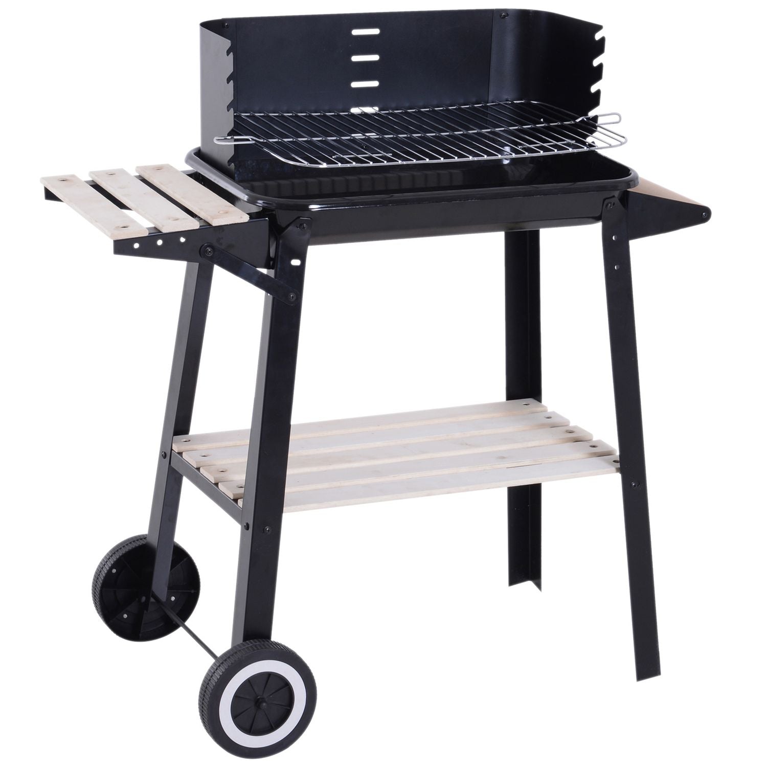 Grill węglowy Outsunny z kółkami i półką 83x37x87 cm, czarny(Por omisión)