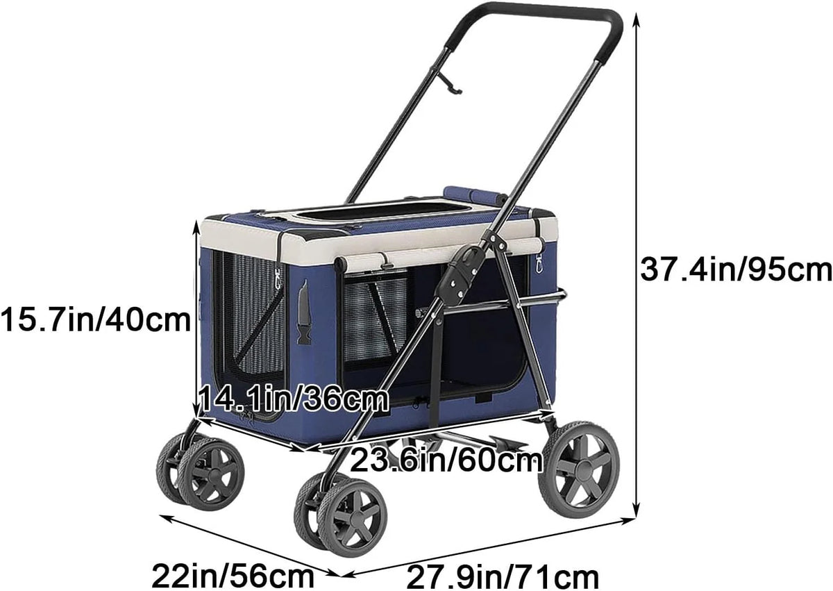 Dog Stroller, Cat Stroller, Pet Stroller, Portable Removable Carrier, with Top Mesh Windows, Breathable, Available in a Variety of Colors(Khaki)