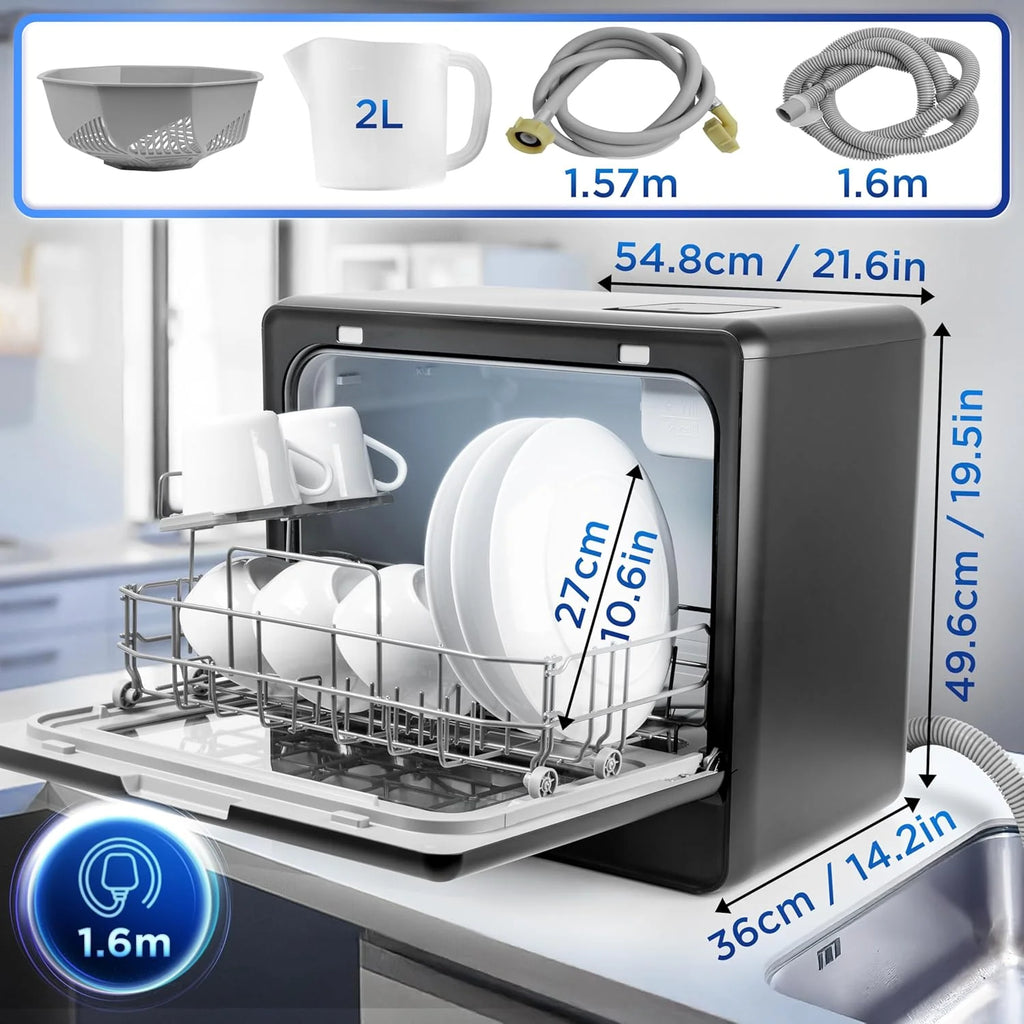 Duronic DW10 BK Zmywarka nablatowa bez przyłącza do wody przenośna kompaktowa stołowa czarna możliwy stały podłącz mini mała do naczyń 1050W