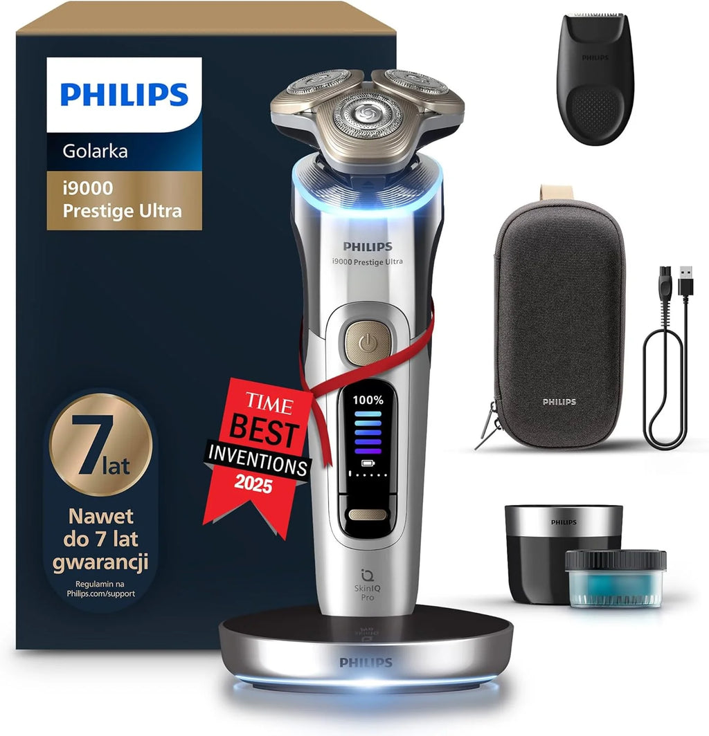 Philips Shaver i9000 Prestige Ultra, golarka elektryczna do golenia na sucho i mokro z technologią Skin IQ Pro, System Triple Lift & Cut, obrotowe 360º ostrza, 5 trybów golenia, Model XP9404/31