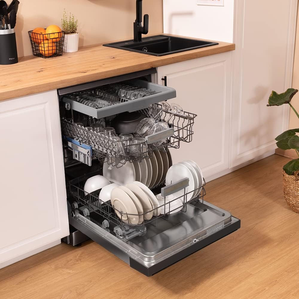 Cecotec Zmywarka Wolnostojący 60 cm Bolero Aguazero 6200 Inox D. Klasa D, 14 sztućców, 6 Programów z Dual Zone Wash, Dry+, Turbo Dry+, Pół obciążenia, Delay Start i Electronic AquaStop