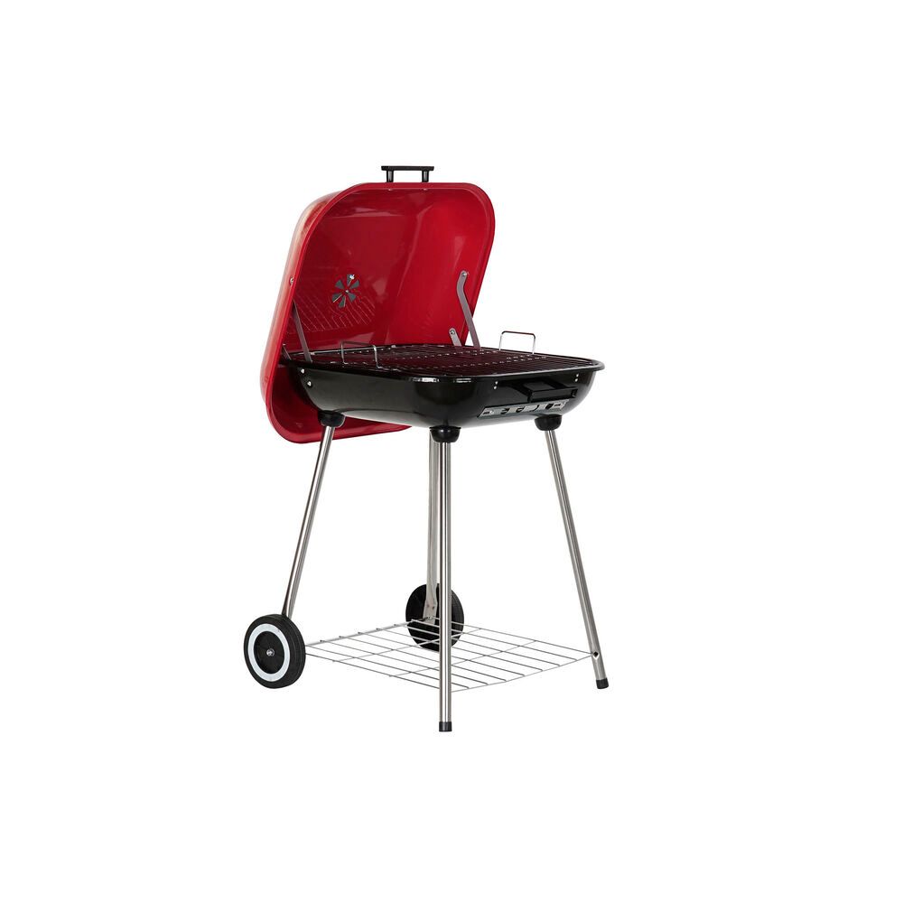 Grill węglowy z pokrywką i kółkami Dkd Home Decor, stal czerwona (60 x 57 x 80 cm)(Por omisión)