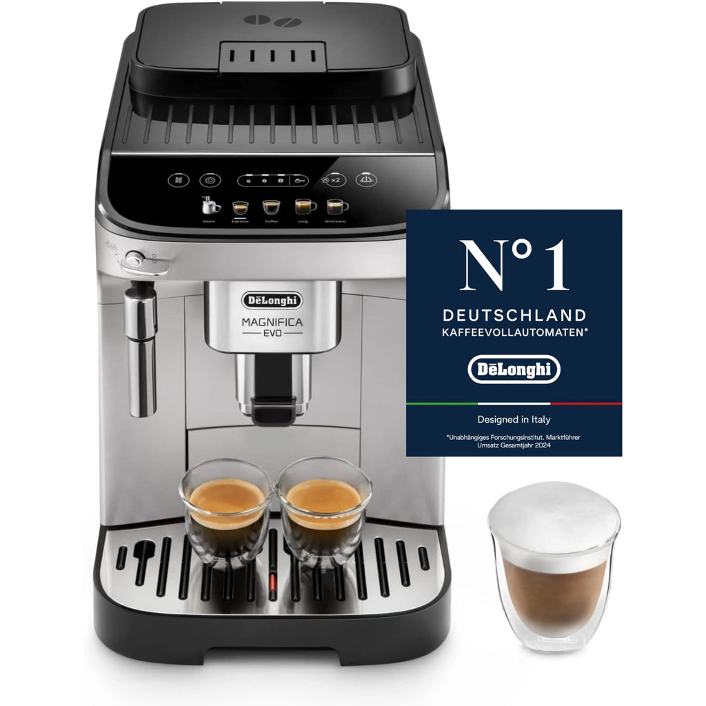 De'Longhi Magnifica Evo Ecam 292.81.B W Pełni Automatyczny Ekspres do Kawy z Dyszą do Spieniania Mleka, 7 Przycisków do Różnych Rodzajów Kaw, Intuicyjny Panel Sterowania, 2 Filiżanki, Czarny