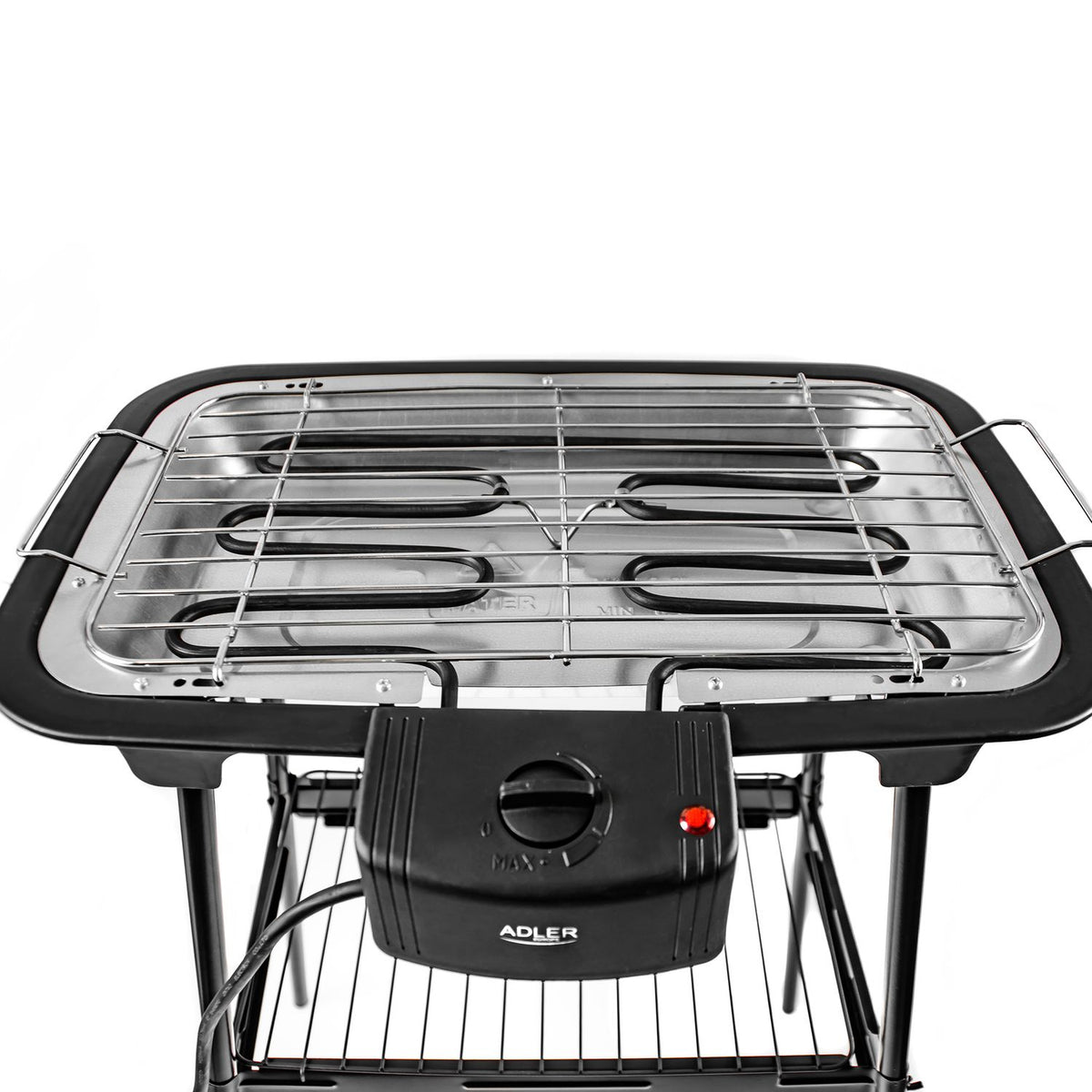 Grill elektryczny z nóżkami, chromowany, regulacja temperatury, do użytku wewnątrz/na zewnątrz, odłączany, czarny, 2000 W Adler AD 6602