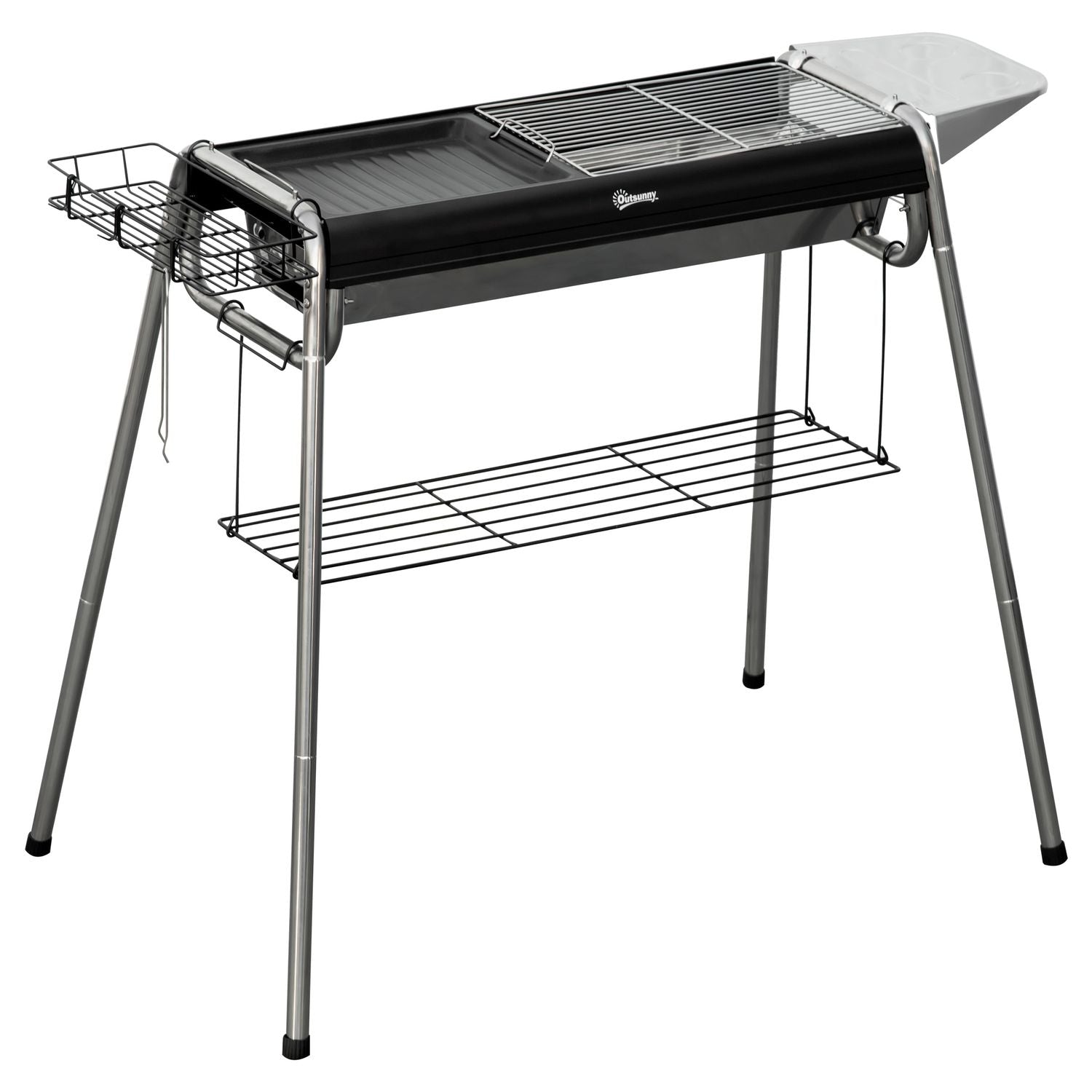 Grill węglowy Outsunny, stal nierdzewna, metal, 96x61x72 cm, czarny(Por omisión)