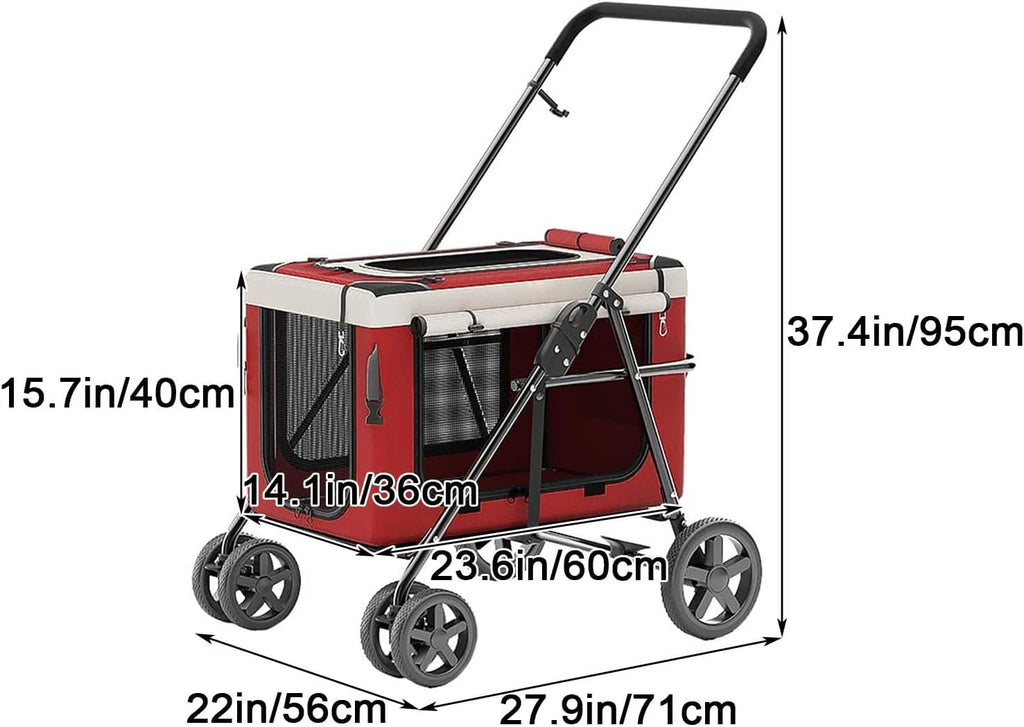 Dog Stroller, Cat Stroller, Pet Stroller, Portable Removable Carrier, with Top Mesh Windows, Breathable, Available in a Variety of Colors(Khaki)